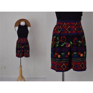 Vintage 90s‎ Dark Floral Polyester Shorts size Small